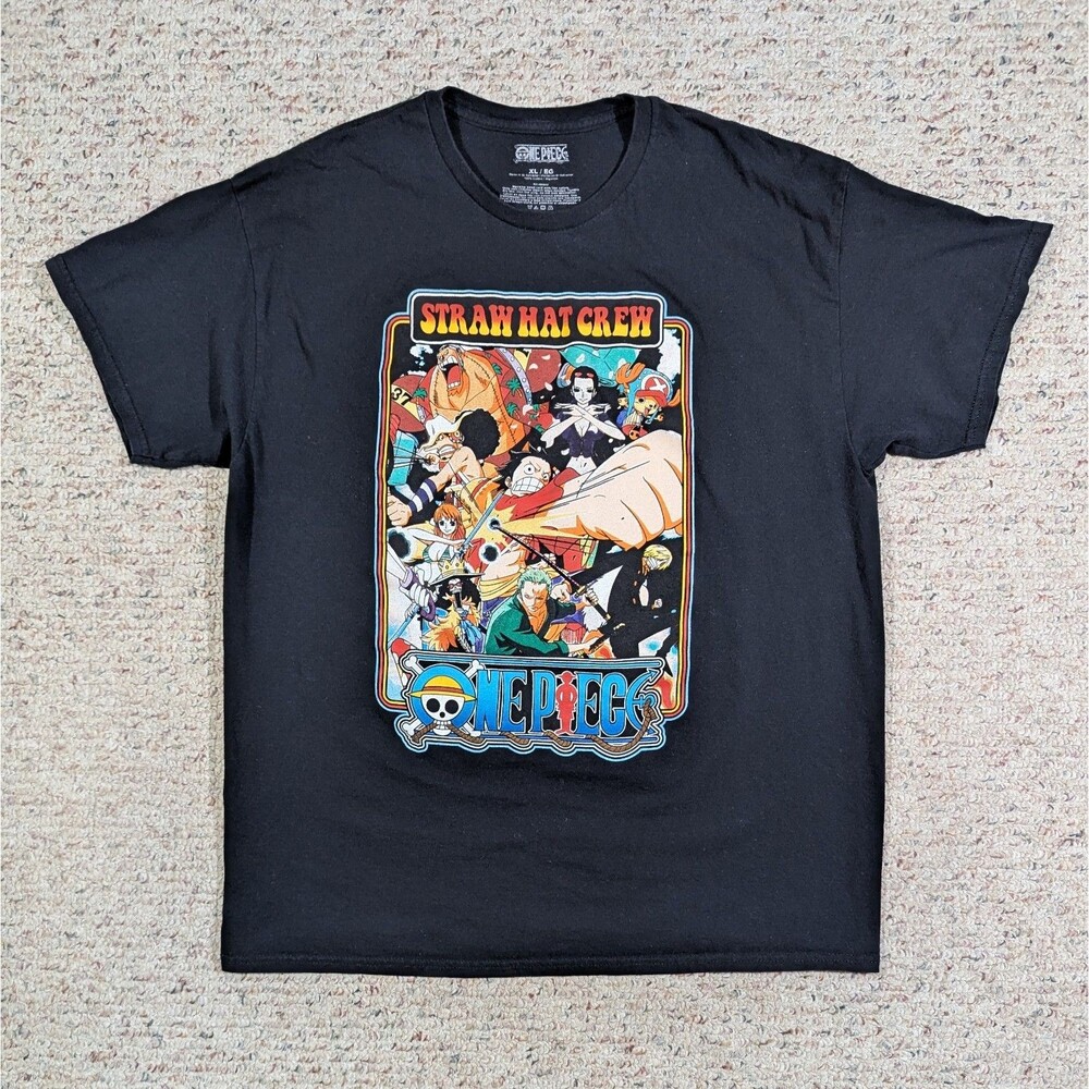 One Piece Straw Hat Crew T-Shirt Mens XL Black Luffy Zoro Official Anime Tee